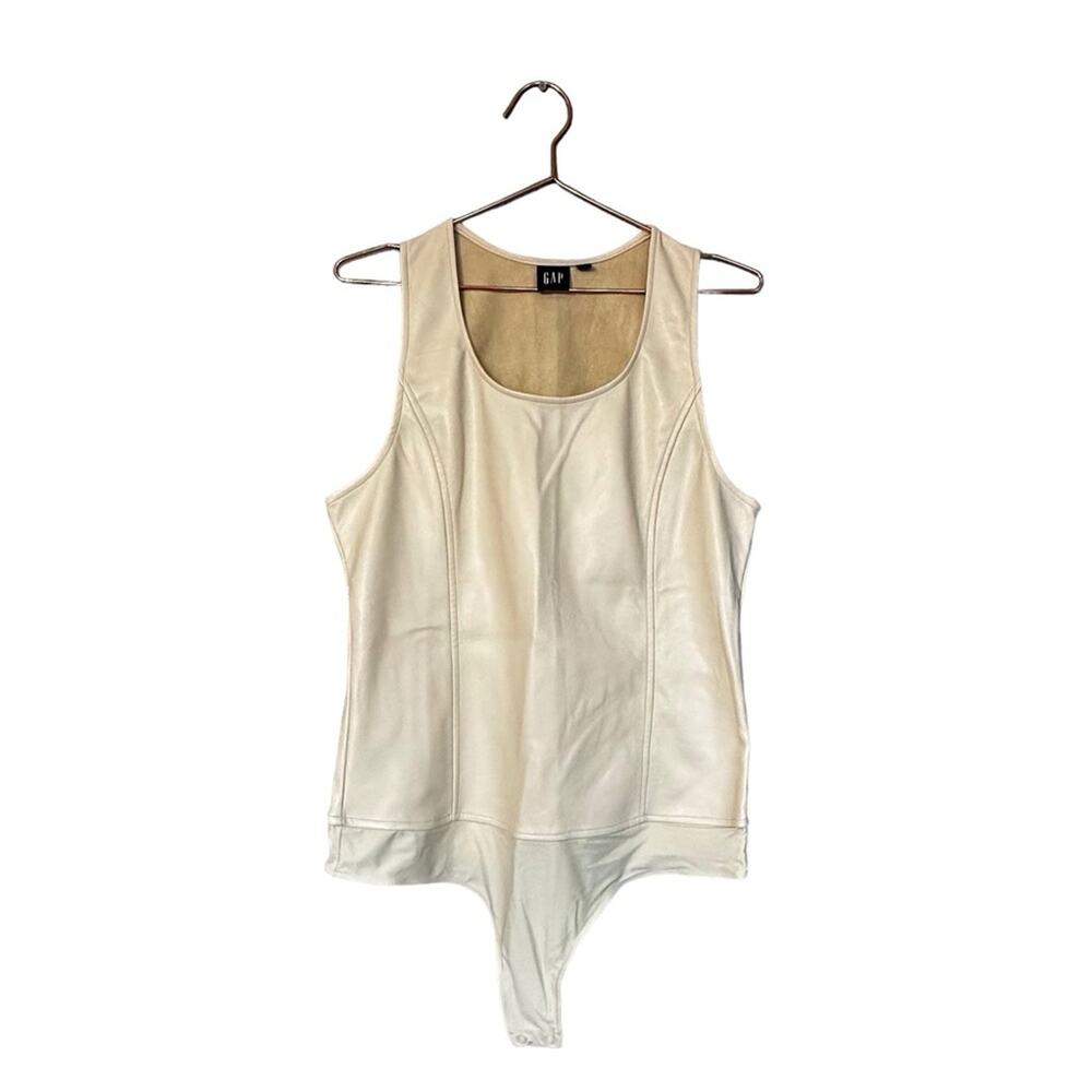 GAP vegan leather Women’s Sleeveless cream Scoop Bodysuit size large NWOT - Picture 2 of 7